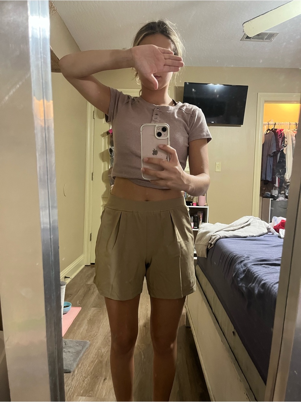 bcg Tan High-Waist Stretch Shorts